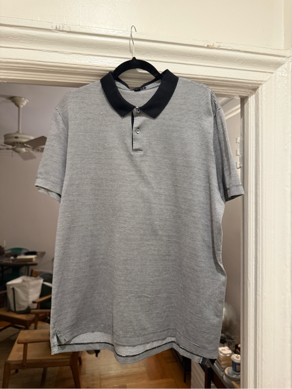 Theory Men's Grey Polo with Black Contrast Collar